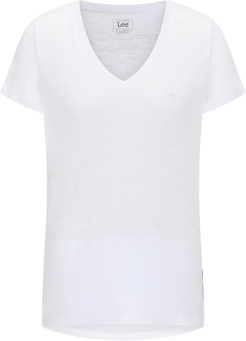 Lee ▫️ T-shirt para mulher - Corte regular - T-shirt com decote em V - Canela