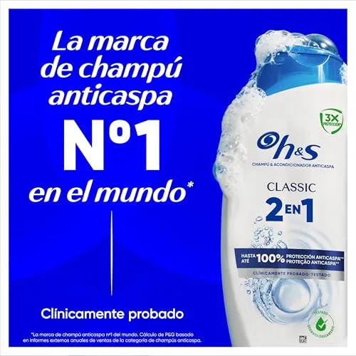 Head & Shoulders ▫️ H&S Classic 2 em 1: Champô Anticaspa e Condicionador, Limpeza Profunda, 1 L 2