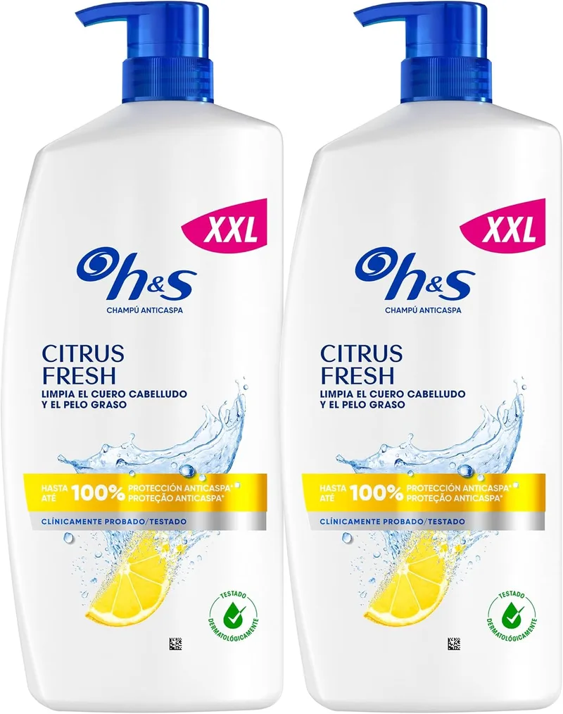 Head & Shoulders ▫️ H&S Citrus Fresh Champô Anticaspa para Cabelo Oleoso com Aroma a Citrinos, 2x1L
