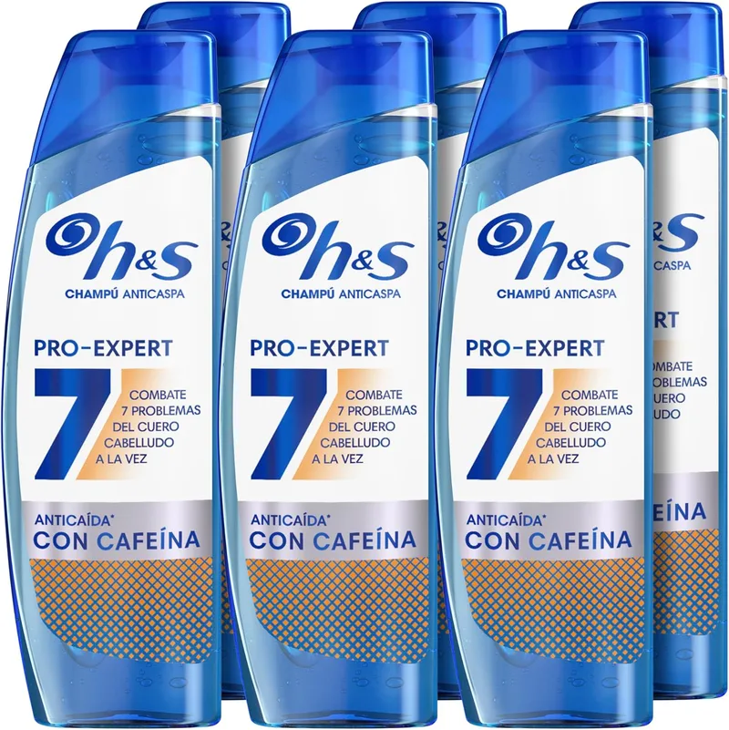 h&s ▫️ Pro-Expert 7 Champô Anticaspa e Anticaída com Cafeína 6x300 ml | Combate 7 problemas do couro cabeludo, proteção completa contra a caspa, ajuda a melhorar a retenção