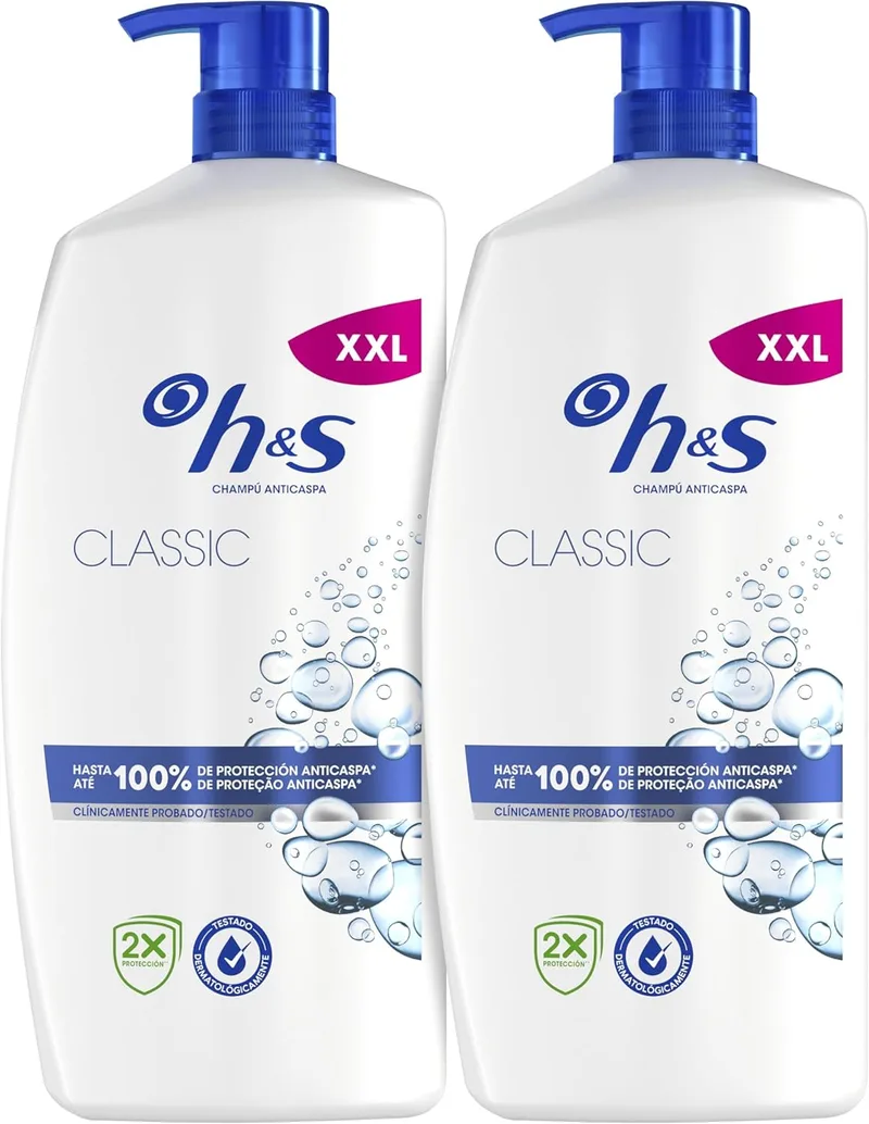h&s ▫️ Classic Champô Anticaspa 2x1000 ml com Dispensador, para Uso Diário. Até 100% de Proteção Anticaspa, Clinicamente Testado. Para Todos os Tipos de Cabelo e Couro Cabeludo. Sensação de Frescor