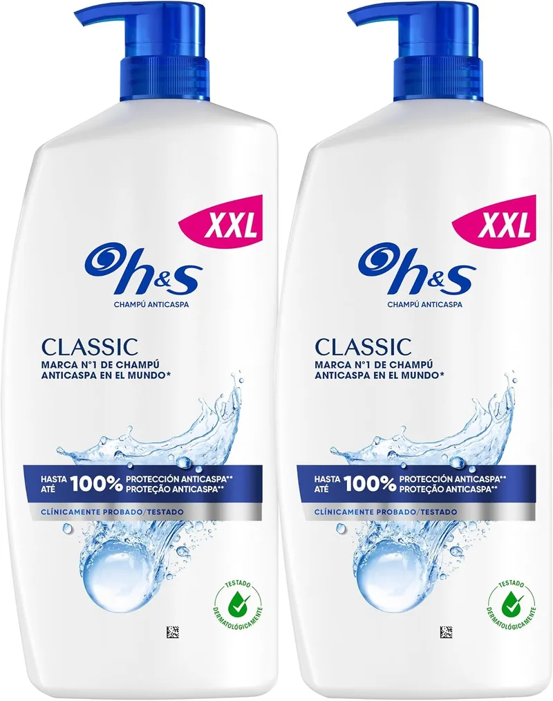 Head & Shoulders ▫️ H&S Classic Champô Anticaspa, para todos os tipos de cabelo e couro cabeludo, 2x1 L