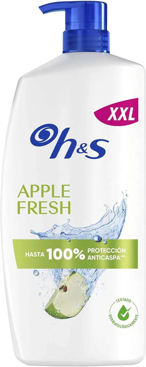 h&s ▫️ Apple Fresh Champô Anticaspa 1000 ml com dispensador, para uso diário. Até 100% de proteção anticaspa, clinicamente testado. Para todos os tipos de cabelo e couro cabeludo. Frescor, aroma a maçã
