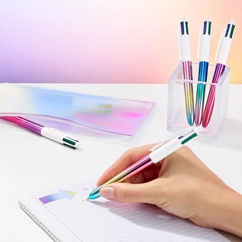 BIC ▫️ Canetas retráteis com 4 cores brilhantes e esbatidas, ponta média (1,00 mm) em prateado metálico, dourado, rosa, ouro-rosa e esbatido em tons pastel, embalagem de 5 unidades 3