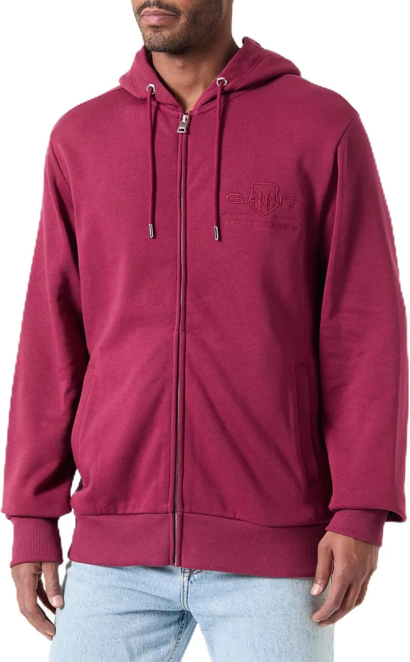 GANT ▫️ Reg Tonal Shield Full Zip Hoodie – Camisola com capuz para homem