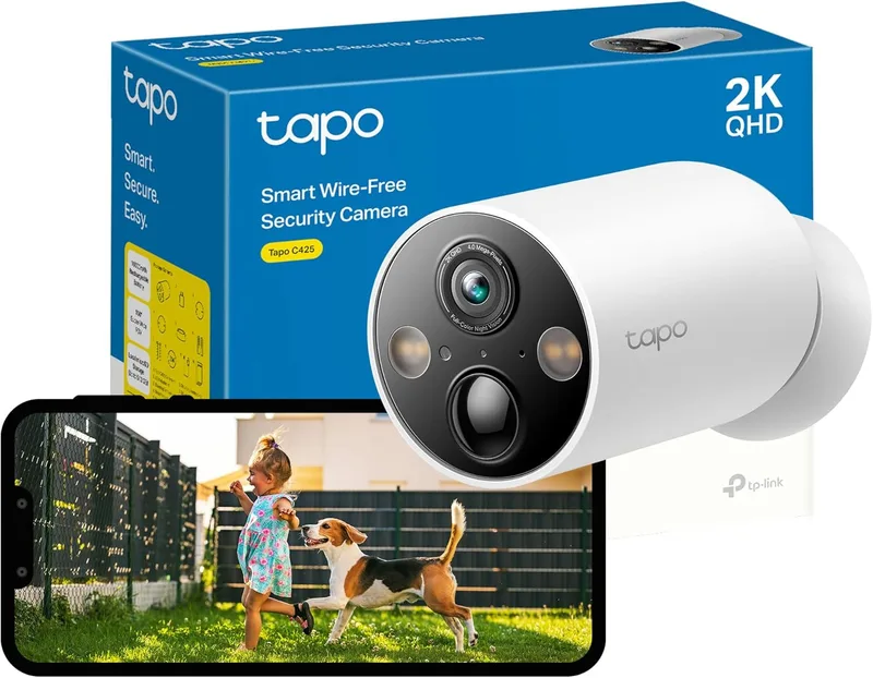 Tapo ▫️ C425 - Câmara de segurança exterior 2K 4MP QHD alimentada por bateria, sem fios, 300 dias de autonomia da bateria, ângulo de visão super amplo de 150°, visão nocturna a cores, câmara para exterior, câmara para exterior, câmara para exterior, câmara para exterior, câmara para exterior, câmara