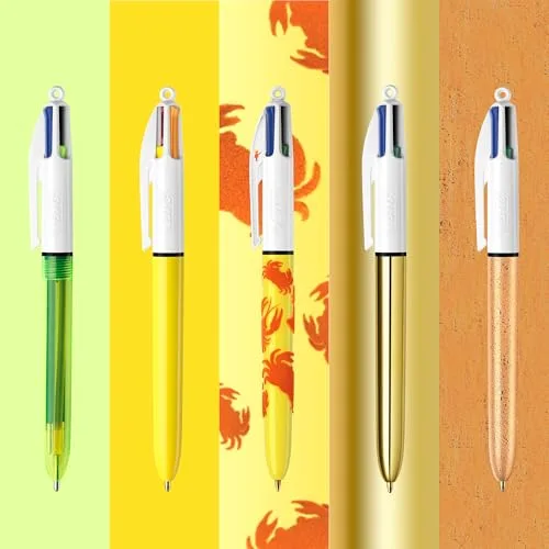 BIC ▫️ 4 Cores - Coleção Especial de 15 canetas esferográficas com ponta média (1,00 mm) e ponta larga (1,6 mm), Ideias para presentes criativos - Material escolar, papelaria e escritório, canetas bonitas 5