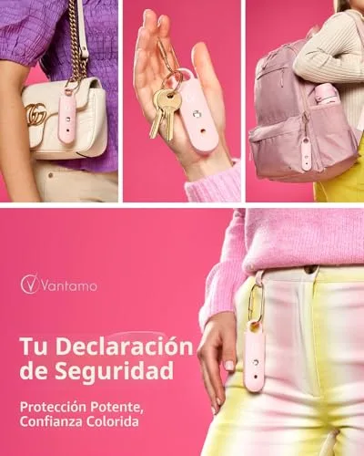 Vantamo ▫️ Alarme Pessoal para Mulheres de 130 dB com Altifalante Duplo, Luz Estroboscópica Potente e Indicador de Bateria Fraca, Chaveiros – Dispositivo Compacto de Autodefesa Pessoal 2