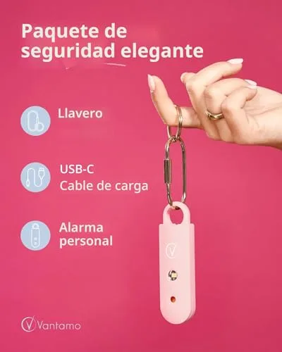 Vantamo ▫️ Alarme Pessoal para Mulheres de 130 dB com Altifalante Duplo, Luz Estroboscópica Potente e Indicador de Bateria Fraca, Chaveiros – Dispositivo Compacto de Autodefesa Pessoal 5