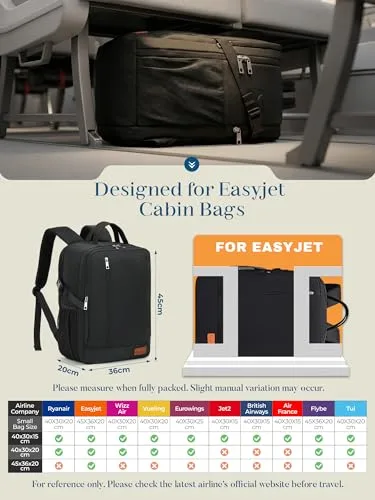 Lossga ▫️ Mochila 45x36x20 para a Easyjet – Mochila de viagem para a cabine do avião – Mala de cabine 2