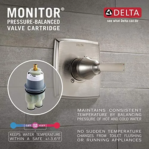 DELTA ▫️ Série Modern 14 - Conjunto de torneira de duche redonda tipo chuva, cabeça de duche cromada e manípulo, kit de guarnição da válvula, cromado T14269-PP (válvula não incluída) 6