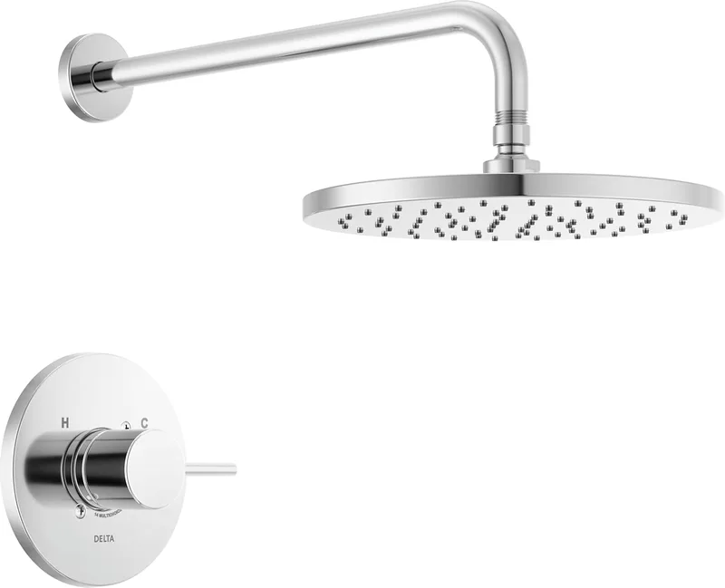 DELTA ▫️ Série Modern 14 - Conjunto de torneira de duche redonda tipo chuva, cabeça de duche cromada e manípulo, kit de guarnição da válvula, cromado T14269-PP (válvula não incluída)