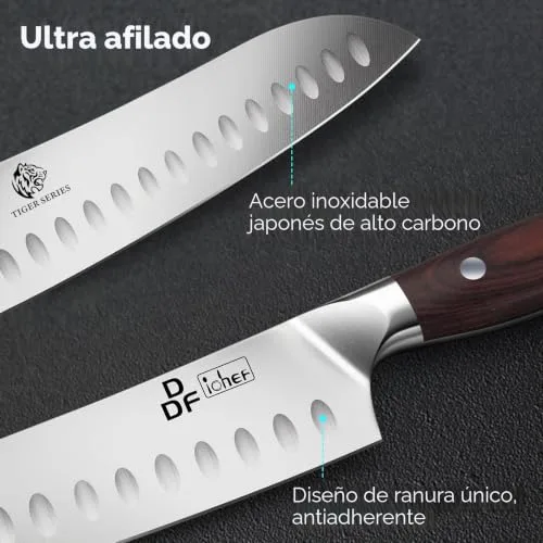 DDF iohEF ▫️ Faca Santoku faca de cozinha profissional de 18 cm, faca de chef com lâmina afiada em aço inoxidável e cabo ergonómico, para uso doméstico e em restaurantes 2