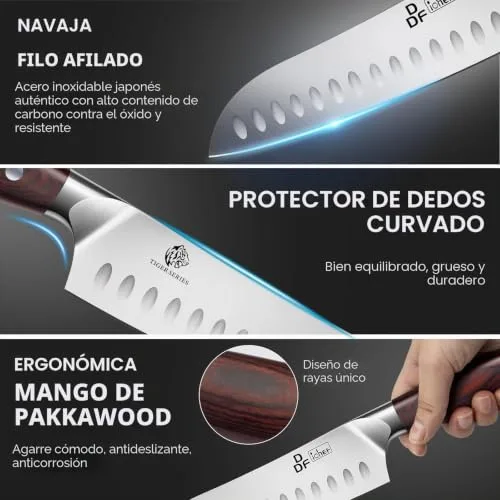 DDF iohEF ▫️ Faca Santoku faca de cozinha profissional de 18 cm, faca de chef com lâmina afiada em aço inoxidável e cabo ergonómico, para uso doméstico e em restaurantes 3