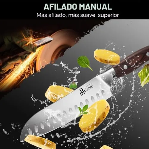 DDF iohEF ▫️ Faca Santoku faca de cozinha profissional de 18 cm, faca de chef com lâmina afiada em aço inoxidável e cabo ergonómico, para uso doméstico e em restaurantes 6
