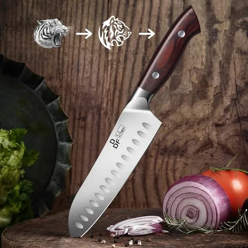 DDF iohEF ▫️ Faca Santoku faca de cozinha profissional de 18 cm, faca de chef com lâmina afiada em aço inoxidável e cabo ergonómico, para uso doméstico e em restaurantes 7