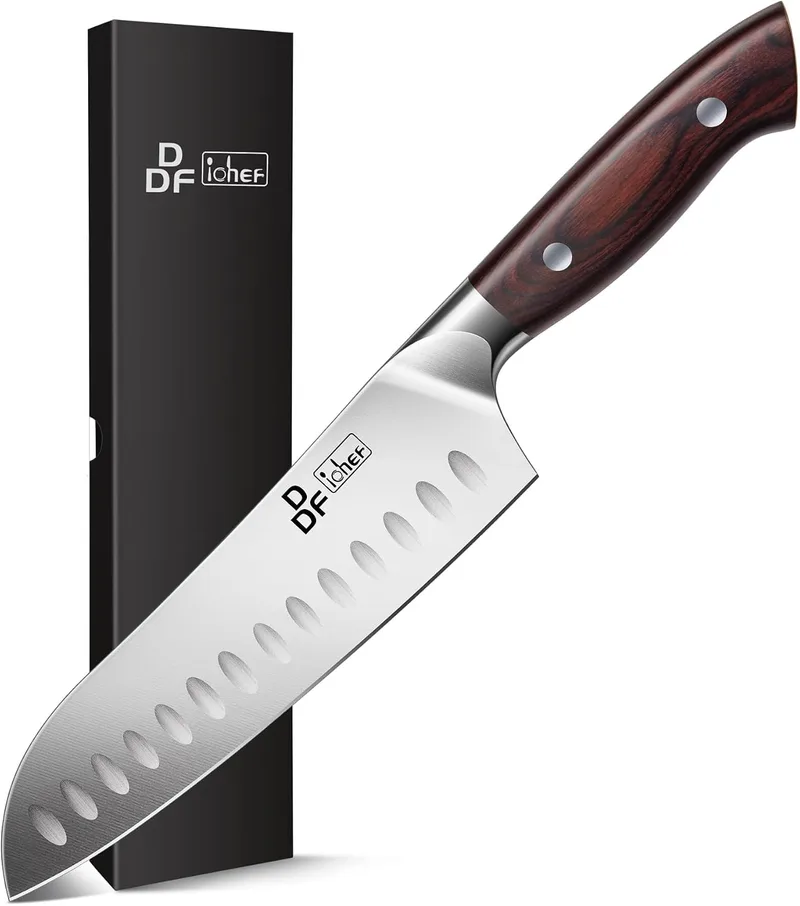 DDF iohEF ▫️ Faca Santoku faca de cozinha profissional de 18 cm, faca de chef com lâmina afiada em aço inoxidável e cabo ergonómico, para uso doméstico e em restaurantes