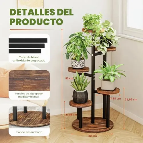 Bamworld ▫️ Suporte para plantas em madeira, escada para flores, prateleira para plantas, prateleira para flores, escada para flores ao ar livre, resistente às intempéries, prateleira de 5 níveis 4
