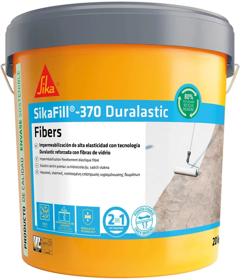 SIKA ▫️ Impermeabilização reforçada com fibras - SikaFill 370 Fibras - Branco - Tinta acrílica com fibras de vidro para impermeabilização de coberturas, terraços abertos - Ponte de fissuras - 20kg