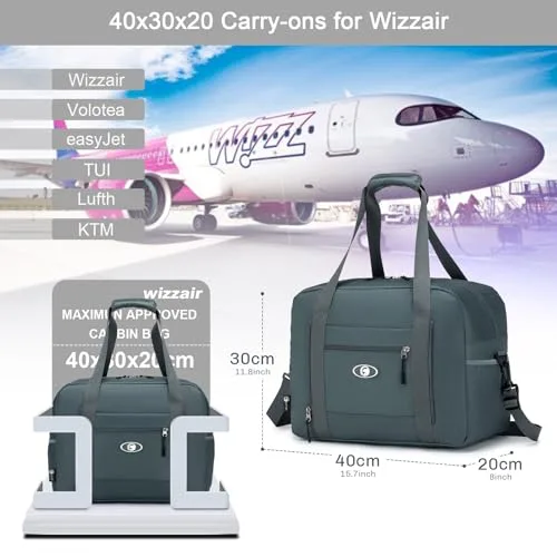 BAGZY ▫️ Mala de viagem dobrável 40x30x20 para a Vueling e a Wizzair - Mala de mão impermeável com alça de ombro, desportiva e ideal para fins de semana, 25 L, cinzenta 2
