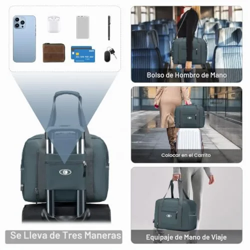 BAGZY ▫️ Mala de viagem dobrável 40x30x20 para a Vueling e a Wizzair - Mala de mão impermeável com alça de ombro, desportiva e ideal para fins de semana, 25 L, cinzenta 3