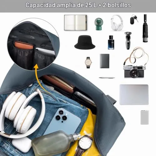 BAGZY ▫️ Mala de viagem dobrável 40x30x20 para a Vueling e a Wizzair - Mala de mão impermeável com alça de ombro, desportiva e ideal para fins de semana, 25 L, cinzenta 4