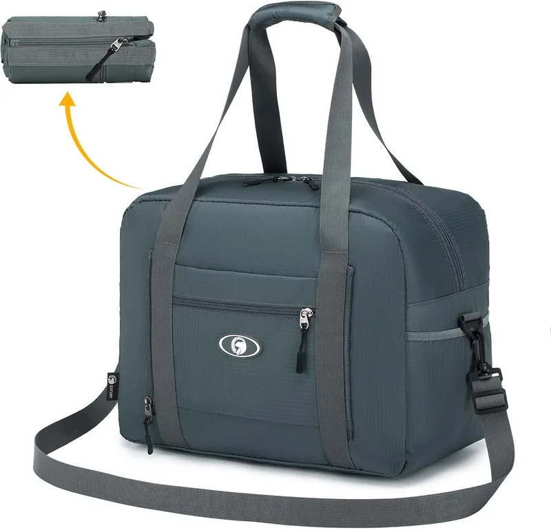 BAGZY ▫️ Mala de viagem dobrável 40x30x20 para a Vueling e a Wizzair - Mala de mão impermeável com alça de ombro, desportiva e ideal para fins de semana, 25 L, cinzenta
