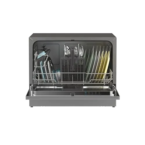 CANDY ▫️ CP 6E51LS Máquina de lavar louça pequena e compacta, 6 serviços, digital, 51 dBA, 5 ciclos, meia carga, início diferido de 3, 6 ou 9 horas, indicador de sal e abrilhantador, indicador de fim de ciclo, aço inoxidável 2