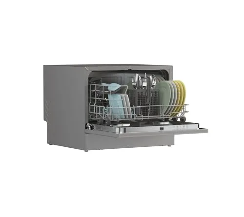 CANDY ▫️ CP 6E51LS Máquina de lavar louça pequena e compacta, 6 serviços, digital, 51 dBA, 5 ciclos, meia carga, início diferido de 3, 6 ou 9 horas, indicador de sal e abrilhantador, indicador de fim de ciclo, aço inoxidável 3