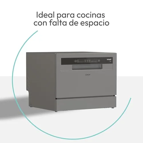CANDY ▫️ CP 6E51LS Máquina de lavar louça pequena e compacta, 6 serviços, digital, 51 dBA, 5 ciclos, meia carga, início diferido de 3, 6 ou 9 horas, indicador de sal e abrilhantador, indicador de fim de ciclo, aço inoxidável 5