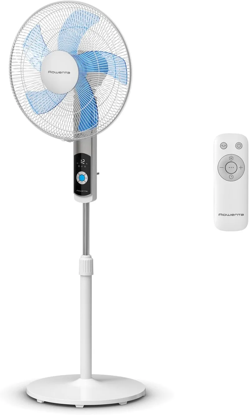 Rowenta ▫️ Turbo Silence - Ventilador de pé, apenas 35 dB(A) no modo Silent Night com poupança de energia, 12 velocidades, ecrã LED digital, temporizador, comando à distância, branco, VU5650