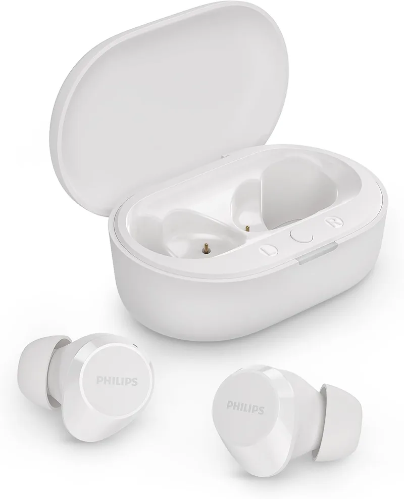 PHILIPS ▫️ TAT1209WT Auscultadores True Wireless com Bluetooth - Auscultadores pequenos, excelente relação qualidade/preço, som natural com graves dinâmicos, chamadas nítidas e estojo de carregamento de bolso - Branco