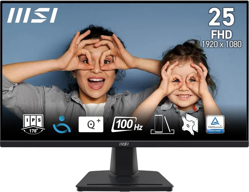 MSI ▫️ Pro MP252 Monitor profissional Full HD de 24,5" - Painel IPS 1920 x 1080, 100 Hz, ecrã de fácil visualização, altifalantes incorporados, inclinação ajustável, HDM 2.0b, DisplayPort 1.4a