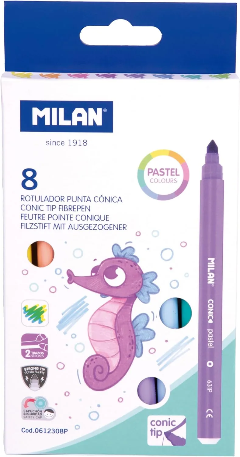 MILAN ▫️ ® Caixa de 8 marcadores de ponta cónica, cores pastel