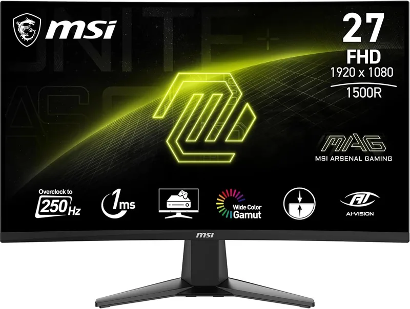 MSI ▫️ Monitor para jogos curvo mag 27C6F 27" FHD FHD, 1500R 1920 x 1080 Painel VA rápido, 180 Hz / 0,5 ms (GtG, mín.), Adaptive Sync, DP 1.2a, HDMI CEC