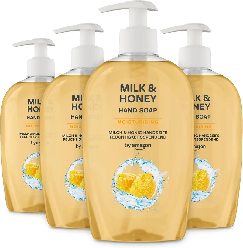by Amazon ▫️ da Amazon: Sabonete para as mãos com mel e leite, 4 x 500 ml