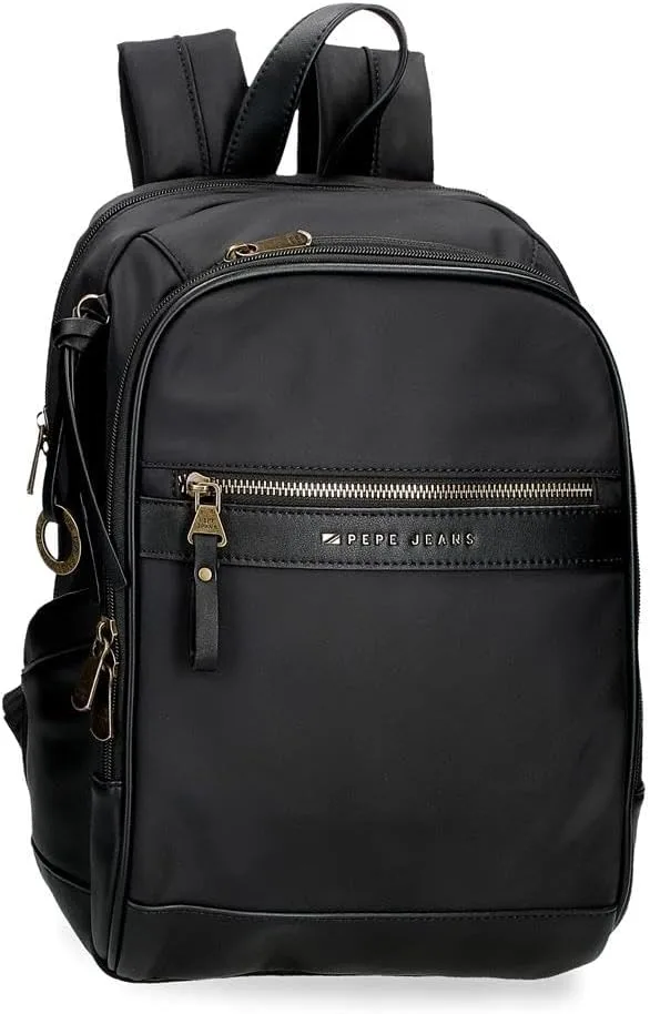 Pepe Jeans Morgan, mochilas casuais para mulher, malas de viagem, em pele sintética bege e preta, da Joumma Bags