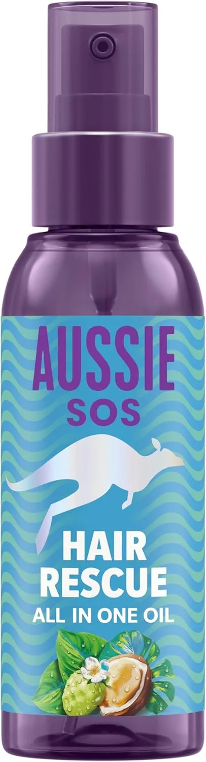 Aussie ▫️ SOS Hair Rescue All In One Hair Oil 100ml Desembaraça e suaviza o cabelo, ajuda a prevenir as pontas espigadas e mantém o cabelo hidratado durante 100 horas. Fórmula Vegana