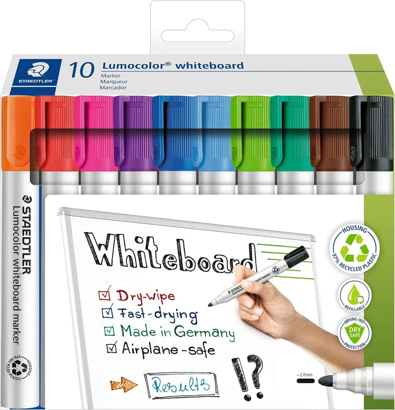 STAEDTLER ▫️ Lumocolor 351 Marcadores para quadro branco – 10 cores, 2,0 mm