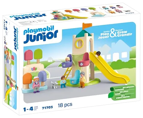 PLAYMOBIL ▫️ Junior 71703 Torre de Aventura com Gelataria, inclui escorrega e roda gigante, fabricado com plásticos de origem vegetal, brinquedos para crianças a partir de 1 ano 2