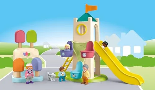 PLAYMOBIL ▫️ Junior 71703 Torre de Aventura com Gelataria, inclui escorrega e roda gigante, fabricado com plásticos de origem vegetal, brinquedos para crianças a partir de 1 ano 4