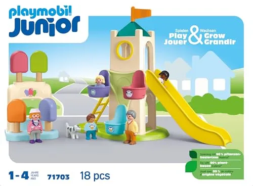 PLAYMOBIL ▫️ Junior 71703 Torre de Aventura com Gelataria, inclui escorrega e roda gigante, fabricado com plásticos de origem vegetal, brinquedos para crianças a partir de 1 ano 5