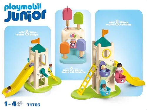 PLAYMOBIL ▫️ Junior 71703 Torre de Aventura com Gelataria, inclui escorrega e roda gigante, fabricado com plásticos de origem vegetal, brinquedos para crianças a partir de 1 ano 6