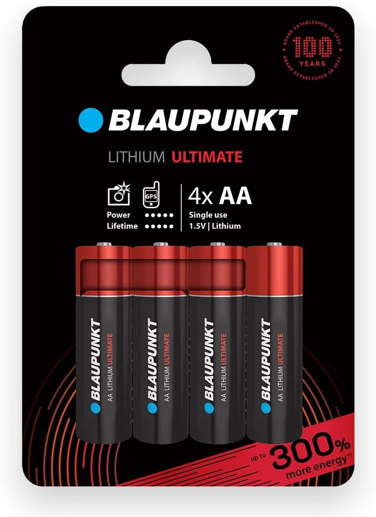 Blaupunkt ▫️ Pilhas de lítio AA, embalagem de 4, ideal para câmaras digitais, dispositivos de Internet das Coisas (IDC), FR6BUL/4CP