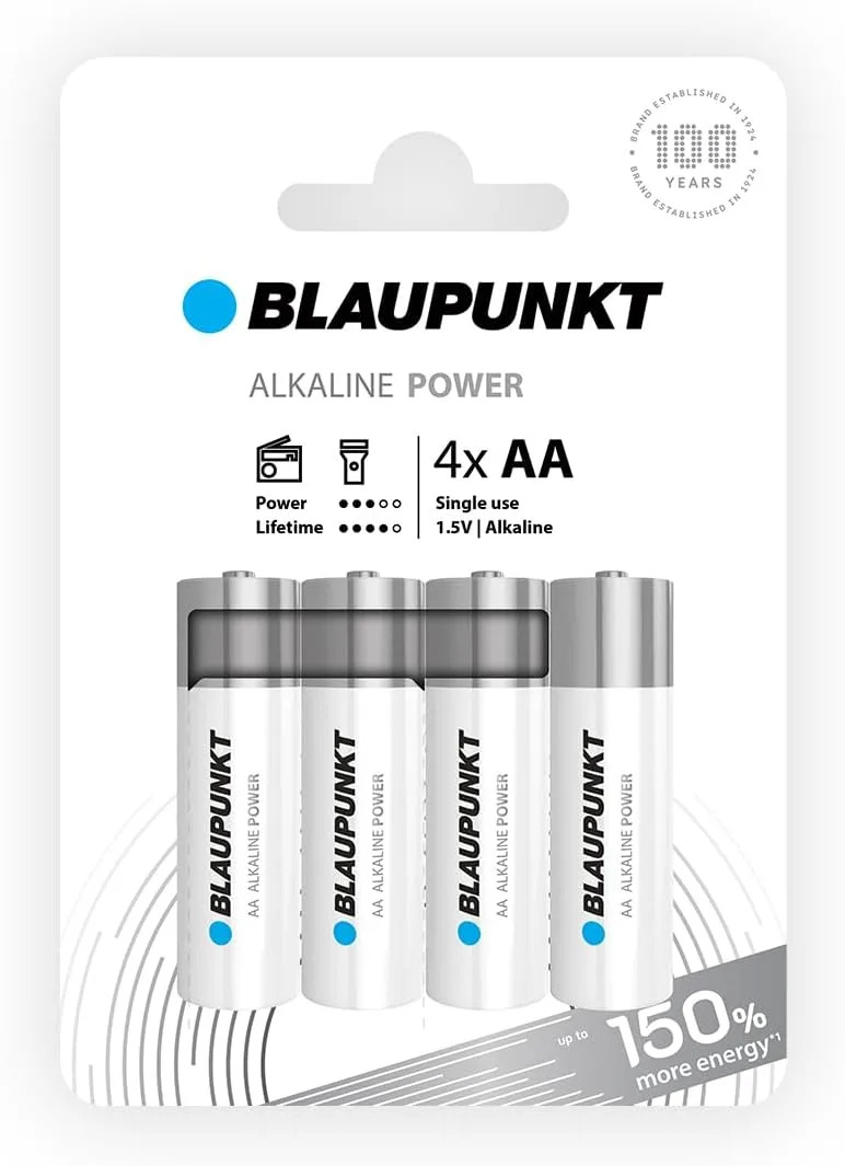 BLAUPUNKT ▫️ Pilhas alcalinas AA, embalagem de 4, ideal para relógios de parede, controlos remotos de TV, LR6BPO/4CP