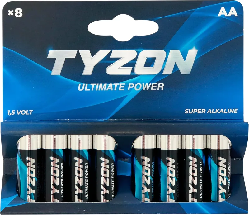 TYZON ▫️ 8 Pilhas alcalinas AA - Pilhas descartáveis de longa duração para eletrodomésticos e aparelhos eletrónicos