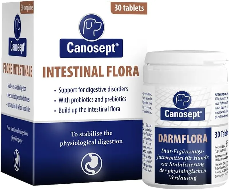 Canosept ▫️ Flora Intestinal para Cães - probióticos e prebióticos para cães - reforça a flora intestinal do cão - promove a digestão do cão através de um tratamento intestinal - 30 comprimidos