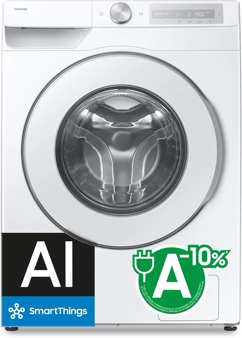 Máquina de lavar roupa Samsung AI 9Kg Auto-dosagem, AI EcoBubble Classe A Branco WW90DG6U85HHU3 [Eficiência energética Classe A].