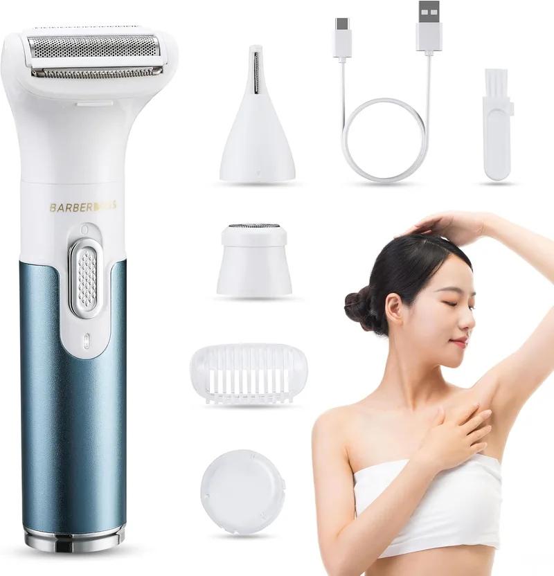 BARBERBOSS ▫️ Máquina de barbear elétrica 3 em 1 para mulher, máquina de barbear elétrica para mulher, indolor, portátil, recarregável, para rosto, braços, pernas, axilas e zona do biquíni QR-8082