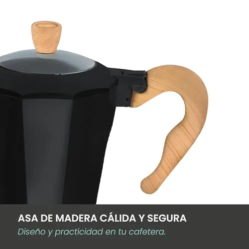 Jocca ▫️ Máquina de café italiana elétrica para 6 chávenas | Linha Nature | Base giratória a 360º | Sistema «Sempre Quente» | Desligamento automático | Pega que não aquece | Tampa transparente | Cor preta 3
